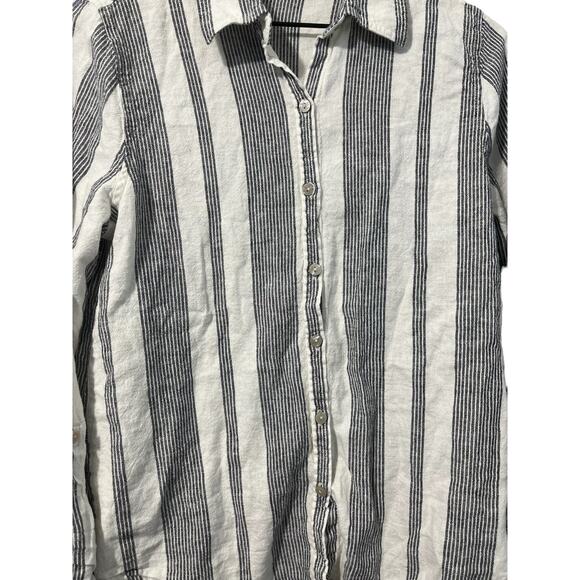 Orvis Womens Linen Blend Long Sleeve Button Down Roll Tab Black White Small - Picture 3 of 8
